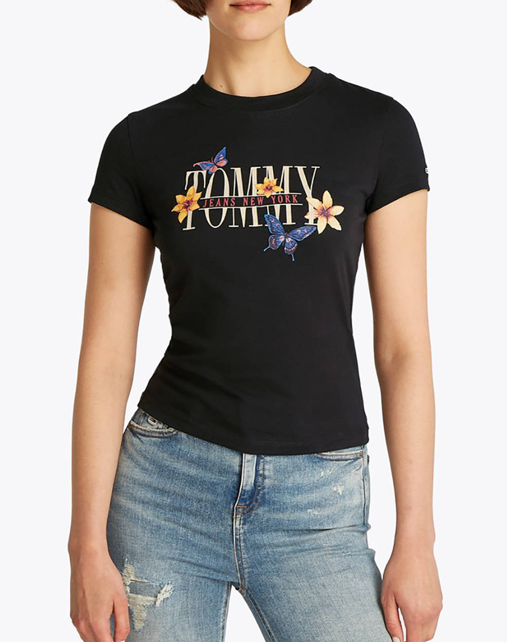 Tommy Jeans Tjw Slim Tj Butterfly Tee Women Clothes Tops T Shirts Black Cotton Dw0Dw21340 Bds Female T-Shirts Black