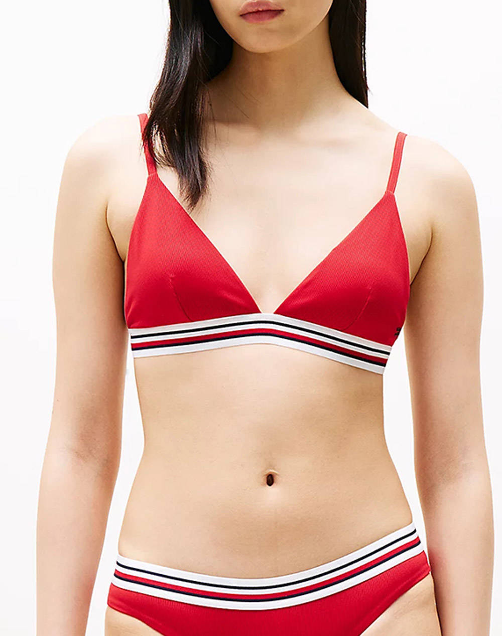 Tommy Hilfiger Triangle Rp Women Clothes Swimwear Bikini Top Red Elastic,Synthetic Uw0Uw05805 Xlg Female Bikini Top