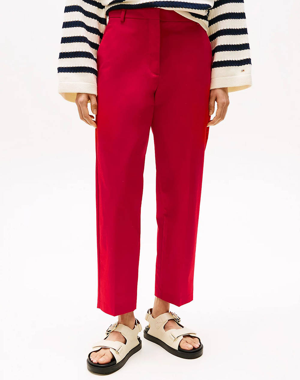 Tommy Hilfiger Slim Straight Co Chino Women Clothes Trousers Chinos Red Cotton,Elastic,Synthetic Ww0Ww40504 Xld Female Chinos