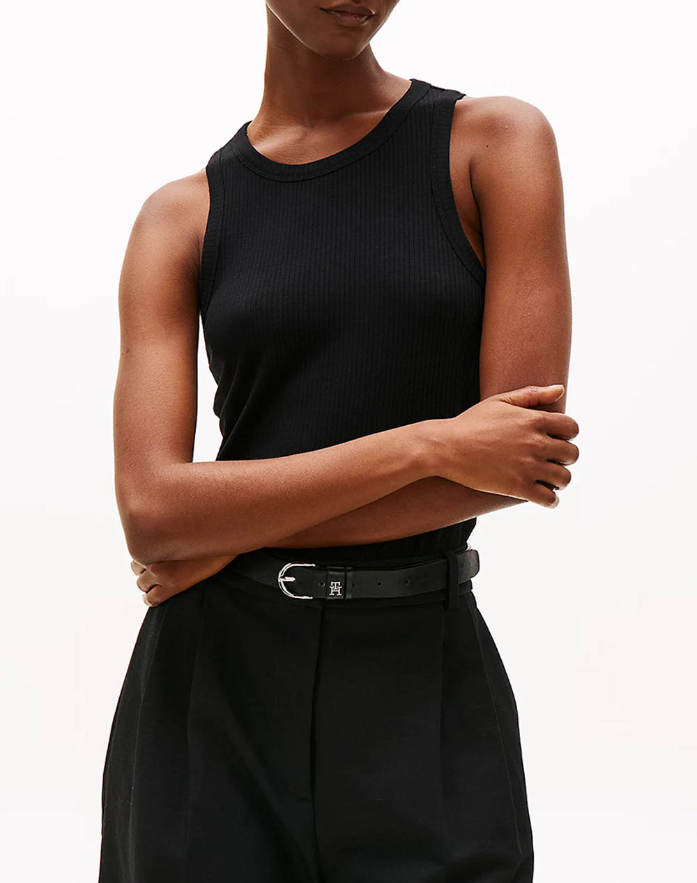Tommy Hilfiger Slim 5X2 Rib Tank Top Ns Women Clothes Tops Tops/Bodies Black Viscose,Elastic Ww0Ww38635 Bds Female Tops/Bodies Black