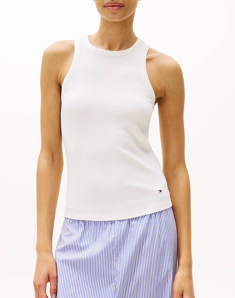 Tommy Hilfiger Slim 5X2 Rib Tank Top Ns Women Clothes Tops Tops/Bodies Ecru Viscose,Elastic Ww0Ww38635 Ybl Female Tops/Bodies