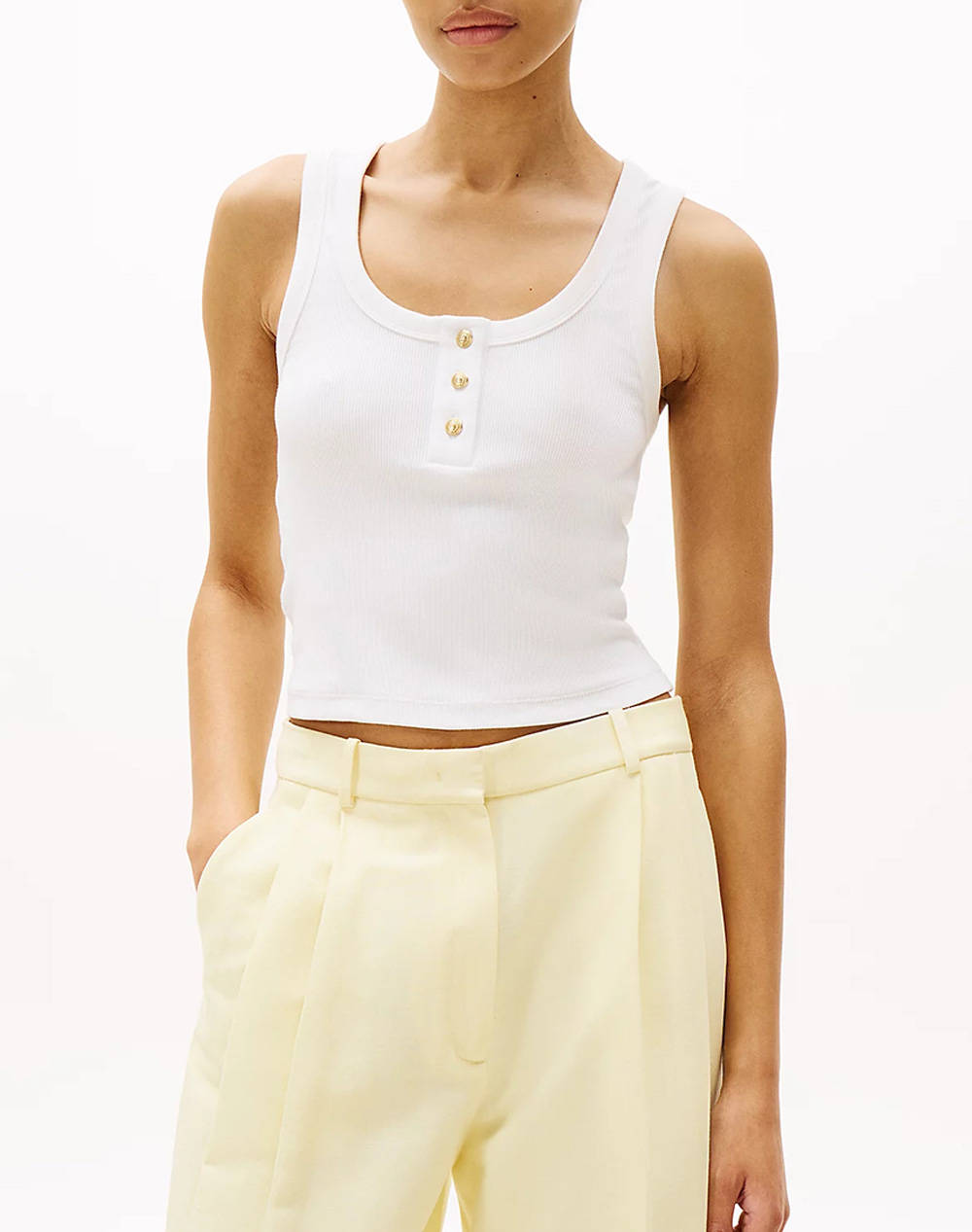 Tommy Hilfiger Slim Henley Gb Scoop Nk Tank Top Women Clothes Tops Tops/Bodies Ecru Cotton,Elastic Ww0Ww43920 Ybl Female Tops/Bodies