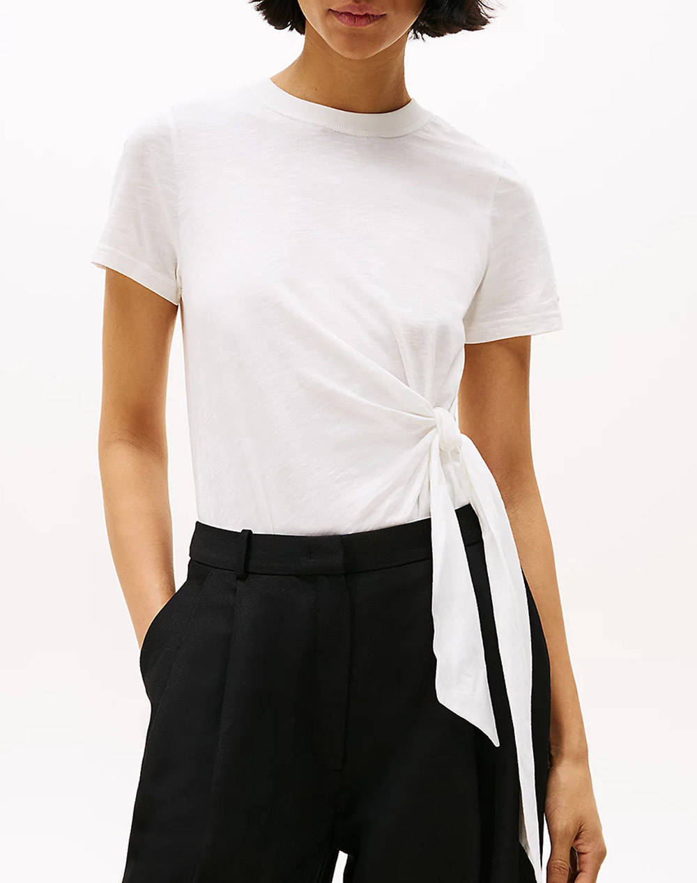 Tommy Hilfiger Knot Boat Nk Ss Tee Women Clothes Tops T Shirts White Cotton Ww0Ww44559 Ycf Female T-Shirts