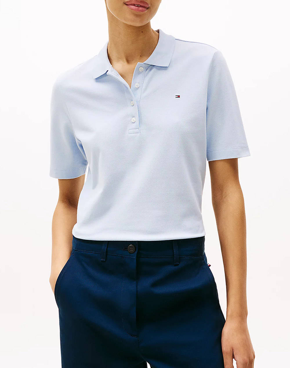 Tommy Hilfiger 1985 Reg Pique Polo Ss Women Clothes Tops Polo Lightblue Cotton,Elastic Ww0Ww43224 C1O Female Polo Blue