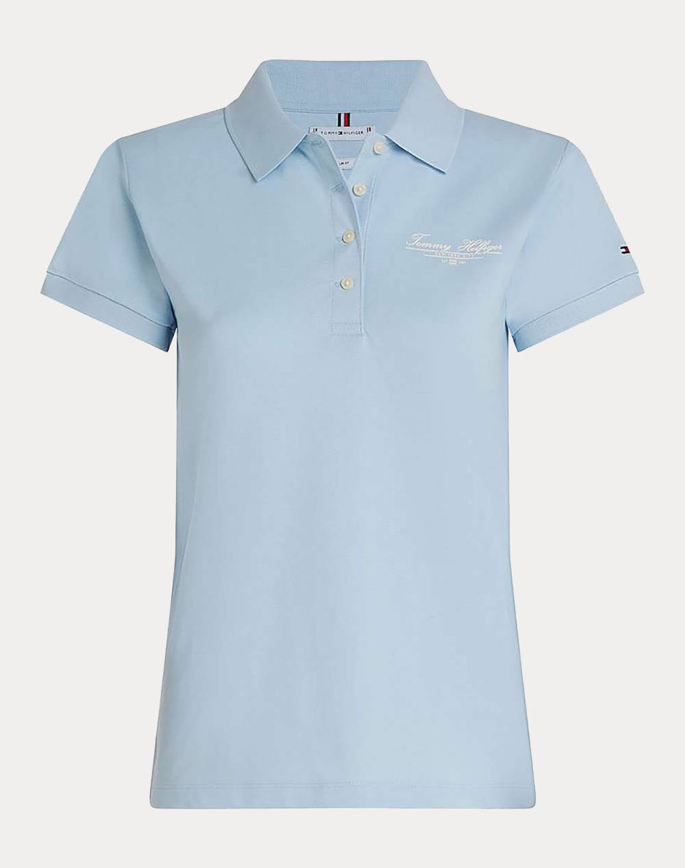 Tommy Hilfiger Slim Script Polo Ss Women Clothes Tops Polo Lightblue Cotton,Elastic Ww0Ww45429 C1O Female Polo Blue