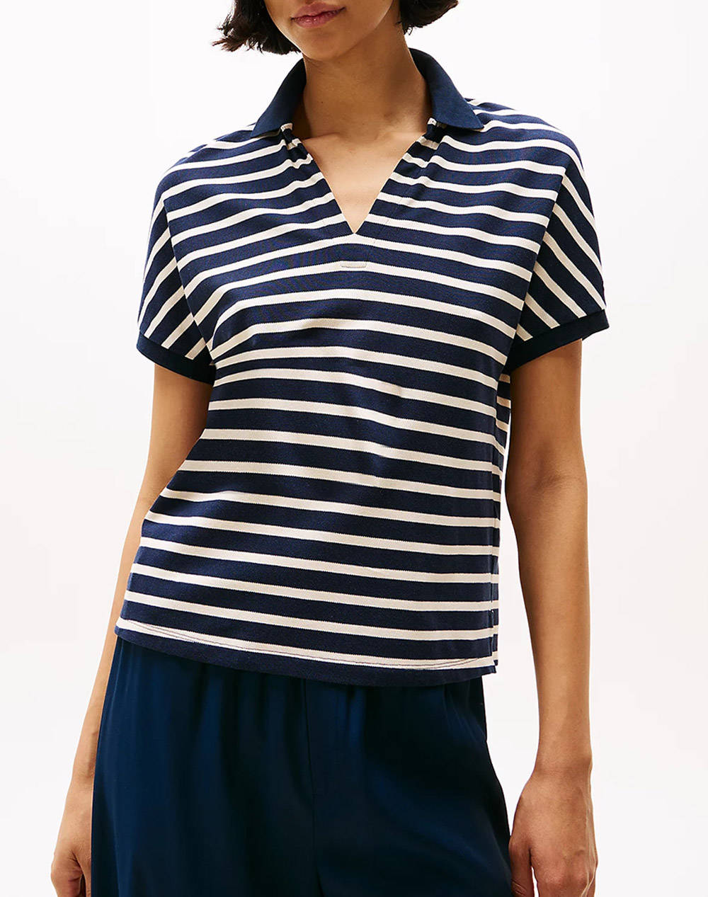 Tommy Hilfiger Lyocell Open Nk Relaxed Polo Ss Women Clothes Tops Polo Navyblue Cotton,Elastic,Synthetic Ww0Ww44512 0A4 Female Polo Blue