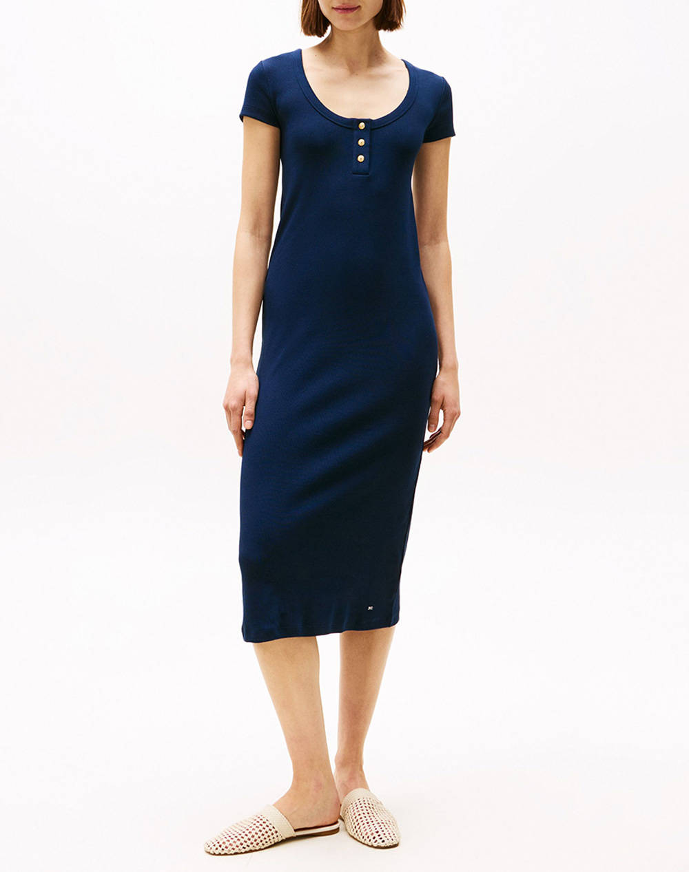 Tommy Hilfiger Slim Henley Gold Btn Dress Women Clothes Dresses Navyblue Cotton,Elastic Ww0Ww43864 C1G Female Dresses Blue