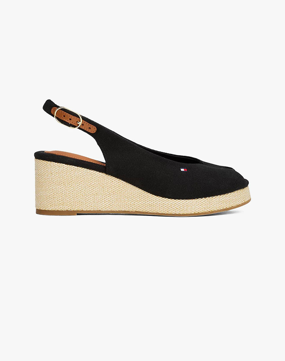 Tommy Hilfiger Flag Mid Wedge Espad Slingback Women Footwear Sandals Black Cotton,Fabric Fw0Fw08595 Bds Female Sandals Black