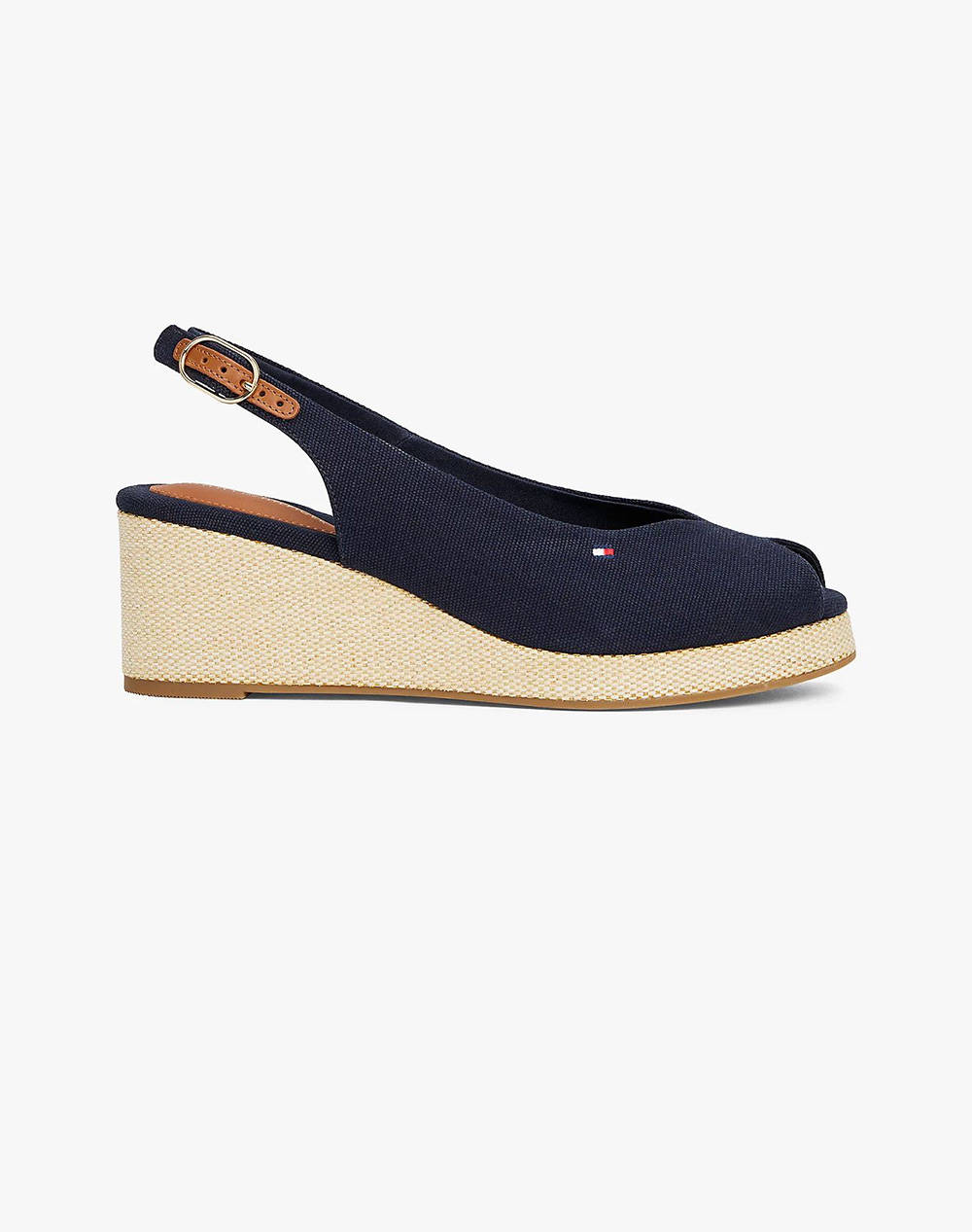 Tommy Hilfiger Flag Mid Wedge Espad Slingback Women Footwear Sandals Darkblue Cotton,Fabric Fw0Fw08595 Dw6 Female Sandals Blue