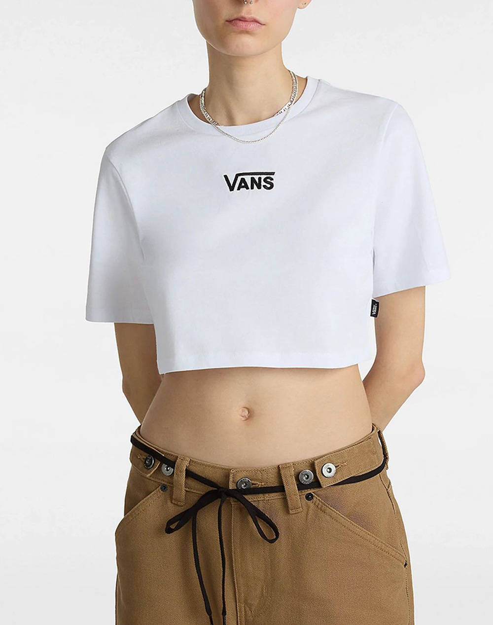 Vans Flying V Crew Crop Ii Women Clothes Tops T Shirts White Cotton Vn000Gffwht1 Vnwht Female T-Shirts