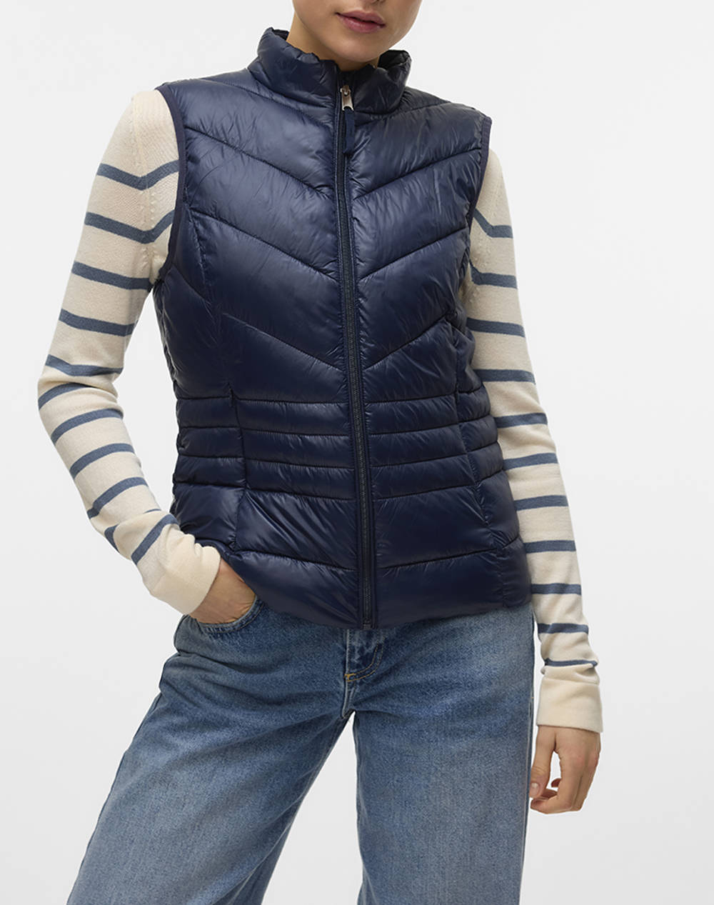 Vero Moda Vmsorayasiv Short Waistcoat Boo Women Clothes Outerwear Outerwear Vest Jackets Navyblue Synthetic 10289449 Navy Blazer Female Vest Jackets