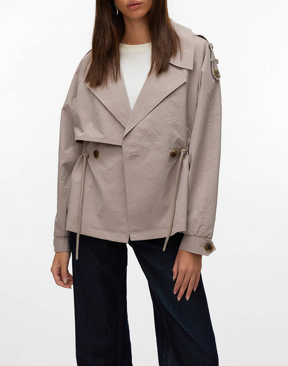 Vero Moda Vmbravesienna Short Trenchcoat Women Clothes Outerwear Outerwear Jackets Lightgray Synthetic 10322857 Moon Rock Female Jackets