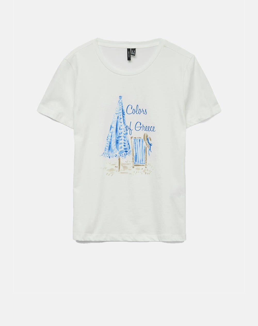 Vero Moda Vmsiane Francis Ss Top Box Jrs Spe Ga Women Clothes Tops T Shirts White Cotton 10325334 Snow Whiteprint:Colors Of Greece Female T-Shirts