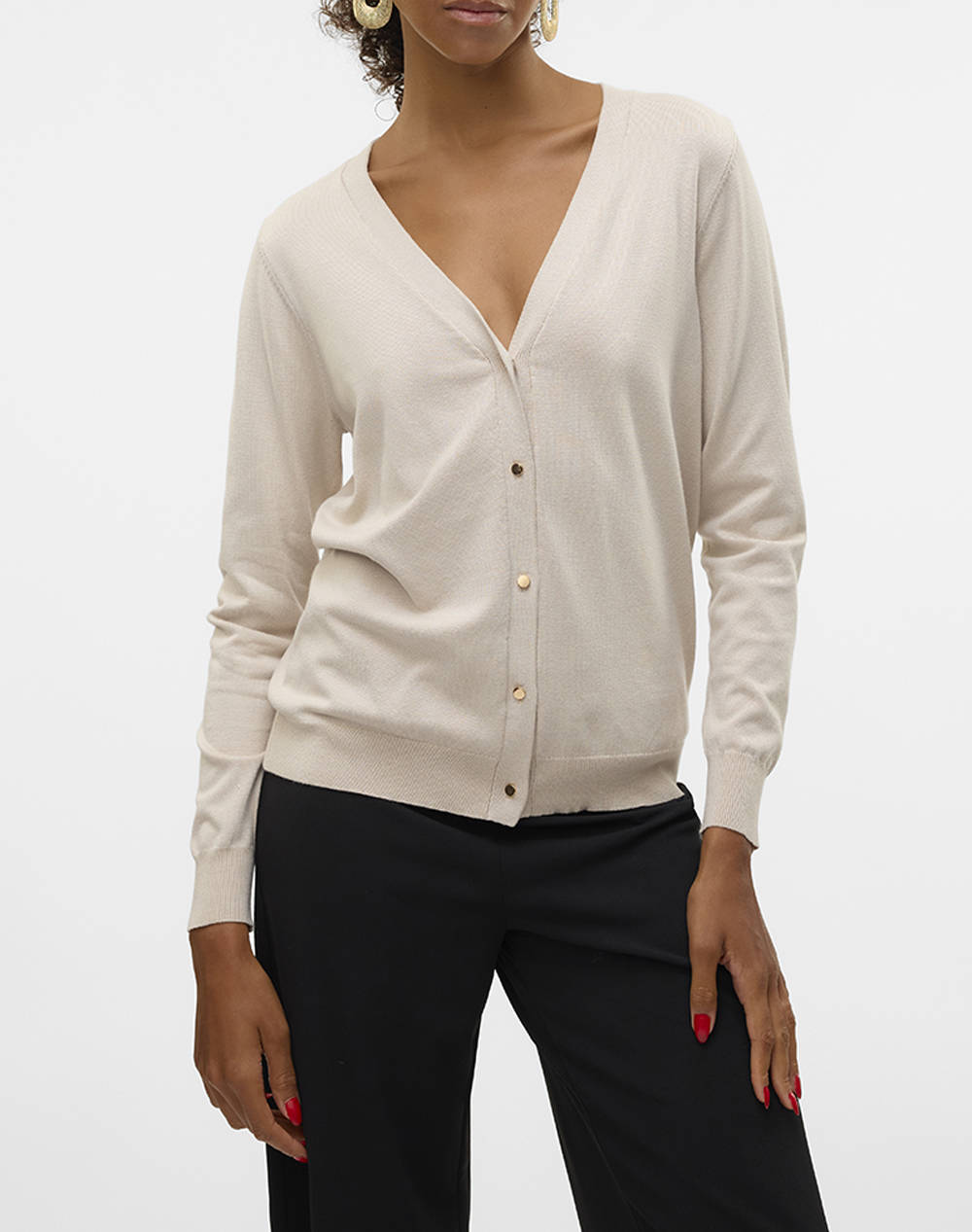 Vero Fashion Vmsilje Ls V Neck Cardigan Ga Noos Women Clothes Tops Knits Biege Viscose,Synthetic 10320456 Moonbeam Female Knits Biege