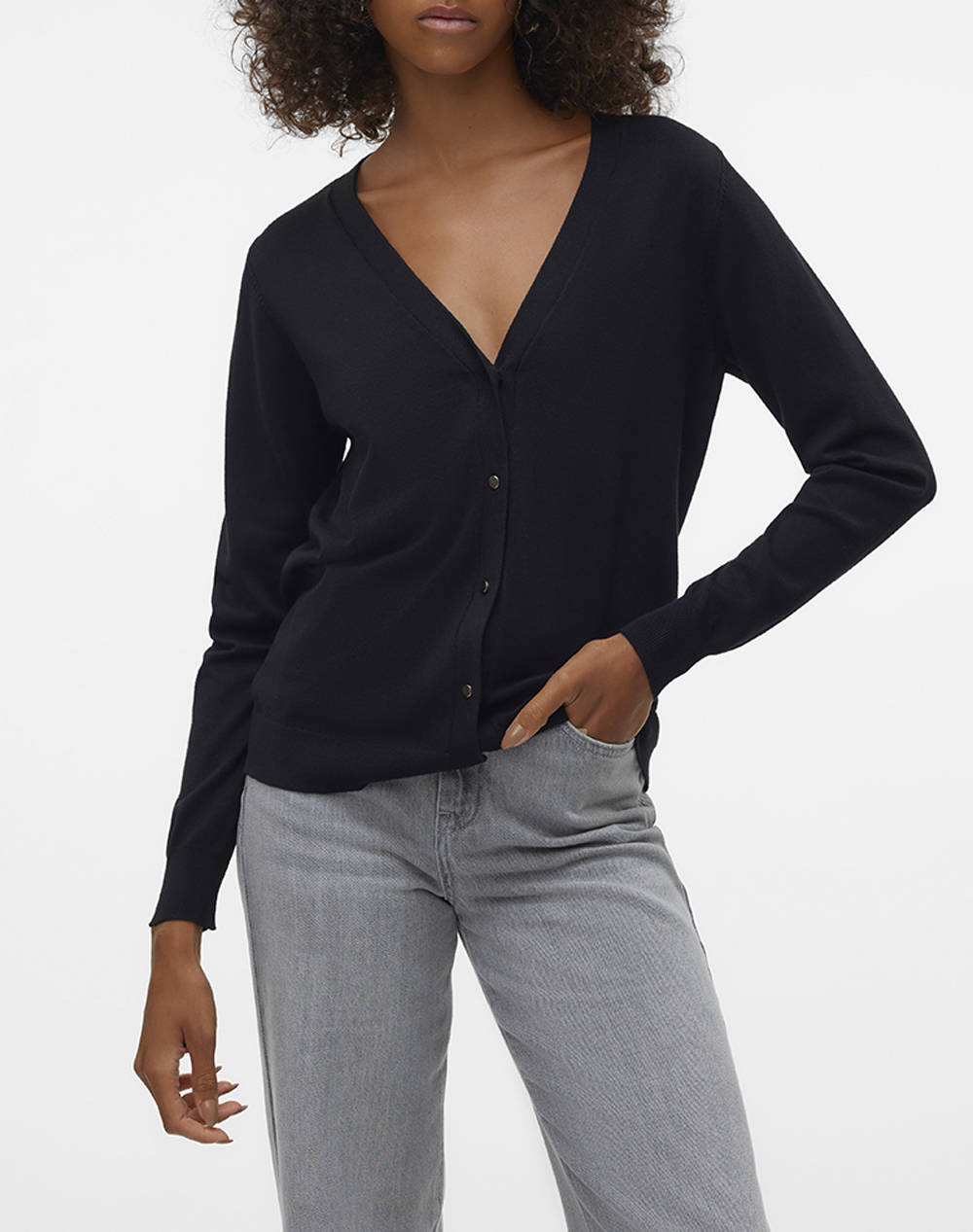 Vero Fashion Vmsilje Ls V Neck Cardigan Ga Noos Women Clothes Tops Knits Black Viscose,Synthetic 10320456 Black Female Knits Black