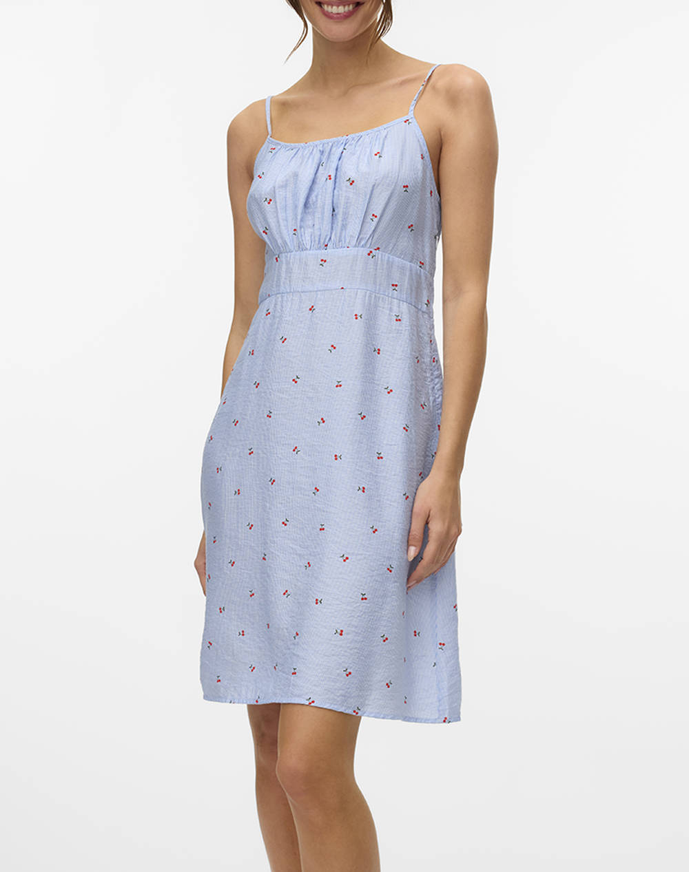 Vero Moda Vmodette Sl Short Dress Wvn Ga Women Clothes Dresses Lightblue Viscose,Synthetic 10324640 Snow Whitecherry Female Dresses Blue