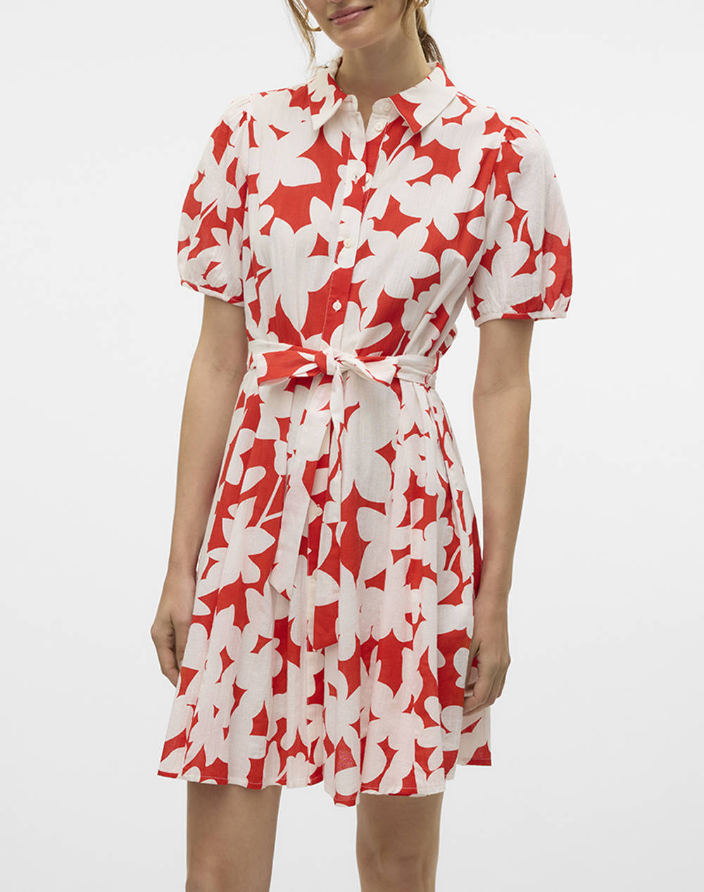 Vero Moda Vmdicthe 2/4 Short Volume Dress Wvn Ga Women Clothes Dresses Red Cotton 10303728 Fiery Redloa Female Dresses