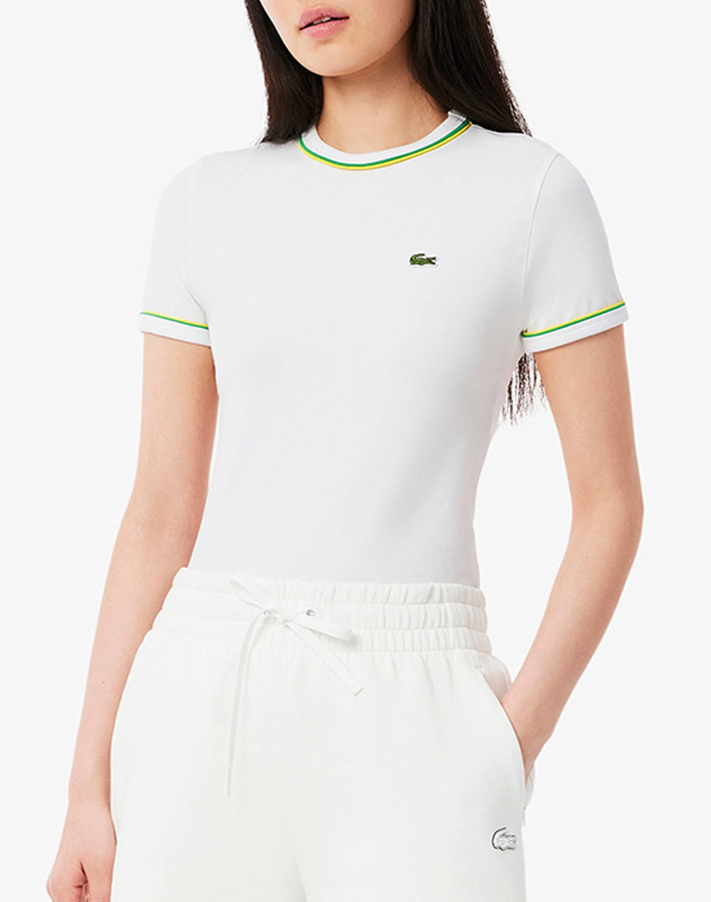 Lacoste T Shirt Ss Women Clothes Tops T Shirts White Cotton,Elastic 3Tf0347 Fwi Female T-Shirts
