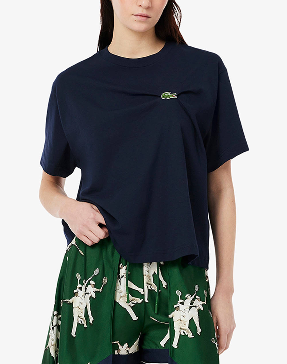 Lacoste Tee Shirt Ss Women Clothes Tops T Shirts Navyblue Cotton 3Tf9595 166 Female T-Shirts Blue