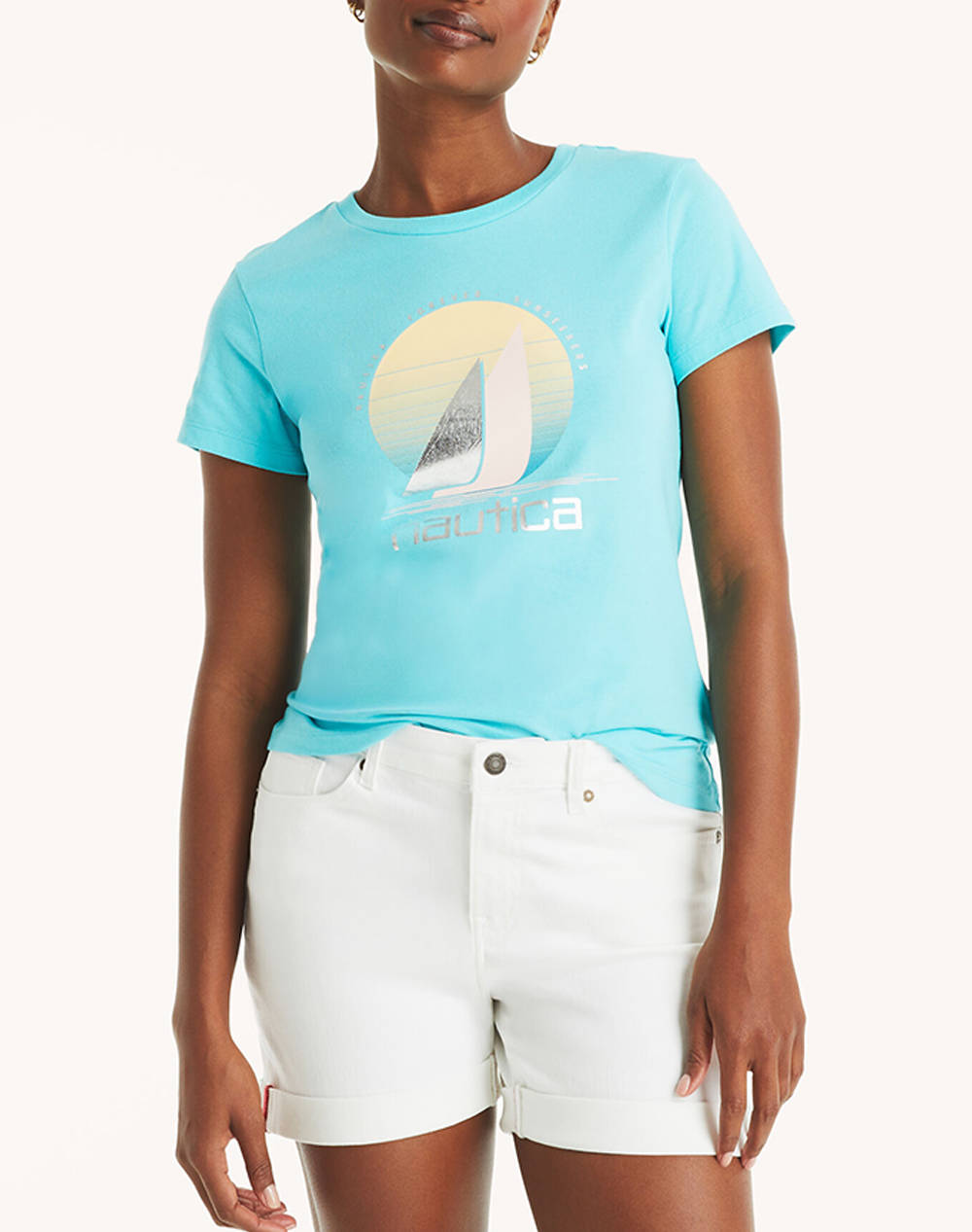 Nautica T Shirt S/S T Shirts Women Clothes Tops T Shirts Lightblue Cotton,Synthetic 3Nc55V211 4Wv Female T-Shirts Blue