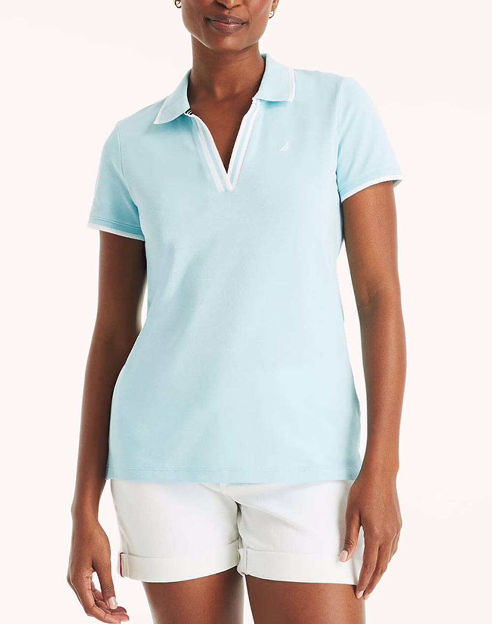 Nautica Polo Shirt S/S Tipped Split Neck Ocean Polo Women Clothes Tops Polo Aqua Cotton,Elastic,Synthetic 3Nc15K133 49I Female Polo