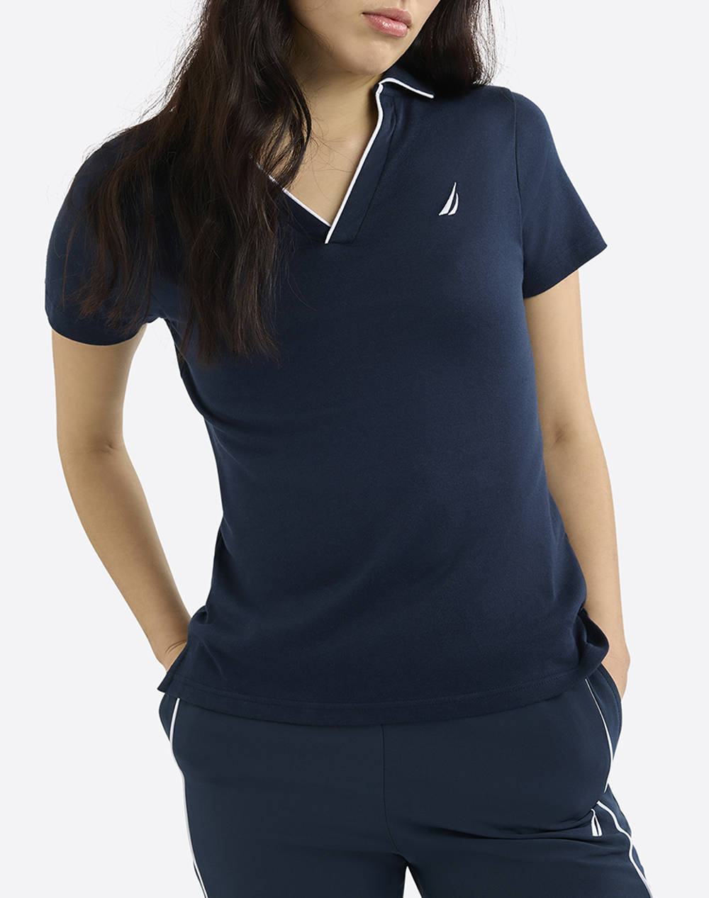 Nautica Polo Shirt Ss Adalynn Polo Shirt Women Clothes Tops Polo Navyblue Cotton,Fabric 3Ncn2R03072 459 Female Polo Blue
