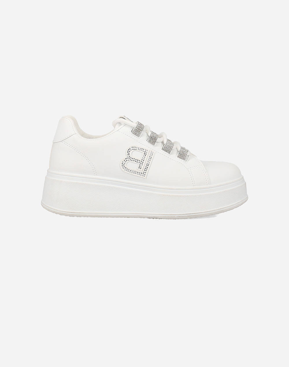 Laura Biagiotti 8932 Casual Shoes With White Rhinestone Laces Women Footwear Sneakers White Imitation Leather 100024699013 013 Female Sneakers