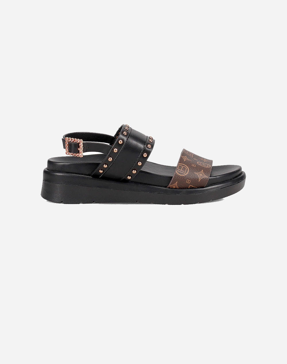 Laura Biagiotti 9080 Sand. With Double Band Design And Black Strap Women Footwear Sandals Black Imitation Leather 100035619014 014 Female Sandals