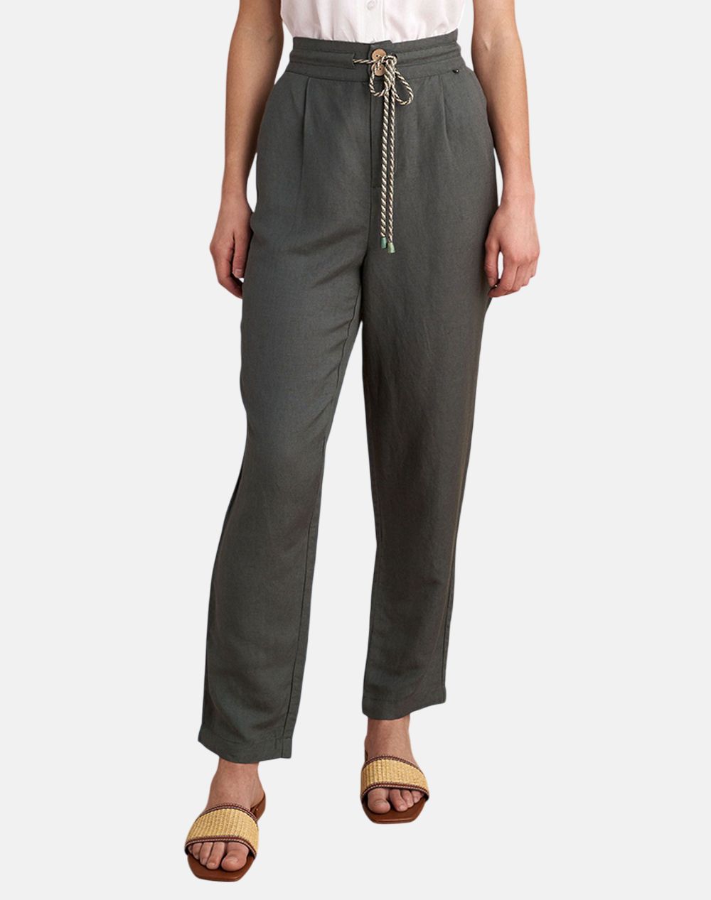 Attrattivo Pants Women Clothes Trousers Fabric Trousers Darkolivegreen Viscose,Linen 9912683 Cimen Female Fabric Trousers Green