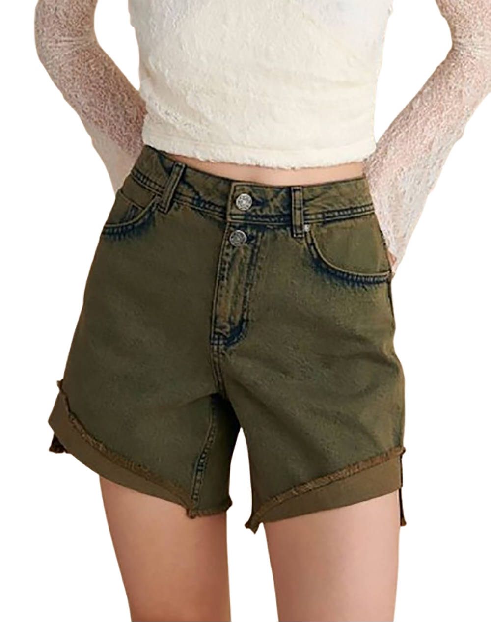 Attractive Shorts Women Clothes Shorts/Bermudas Bermudas Khaki Cotton 9920979C Xaki Female Bermudas Khaki