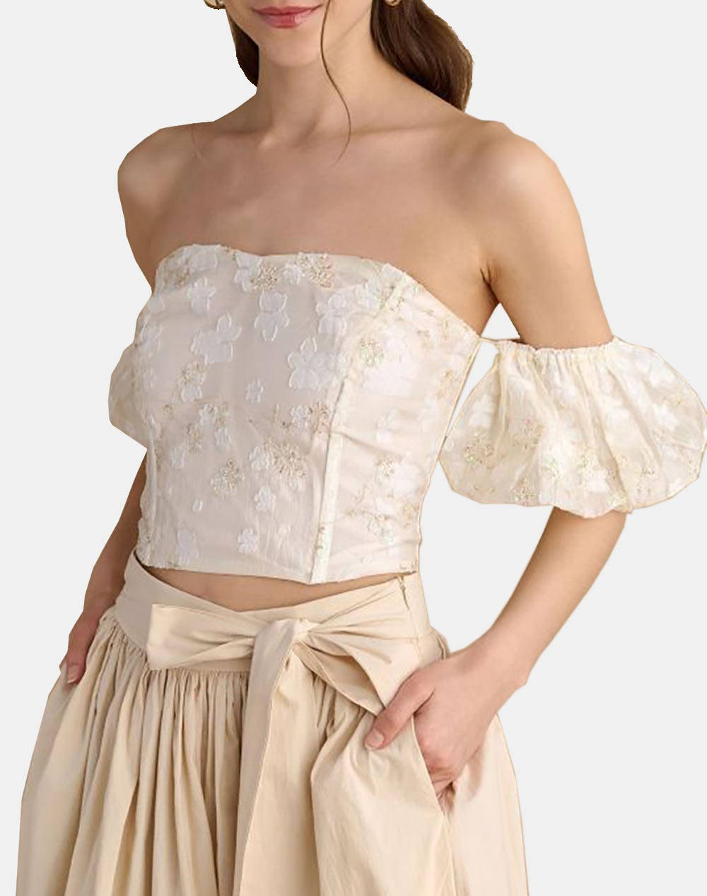 Attrattivo Crop Top Women Clothes Tops Tops/Bodies Cream Synthetic 9920503 Vanil Female Tops/Bodies