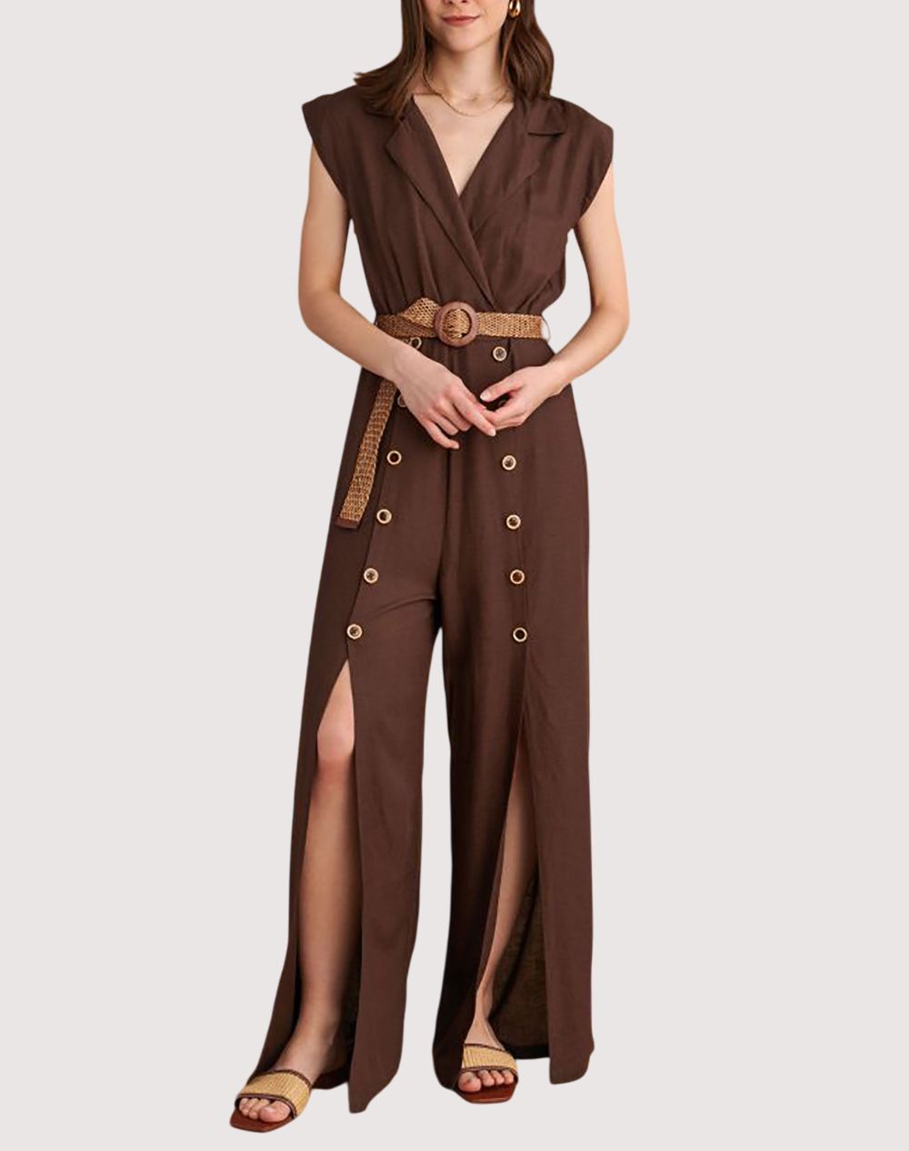 Attrattivo Jumpsuit & Belt Women Clothes Bodysuits Chocolate Viscose,Linen 9920671 Choco Female Bodysuits