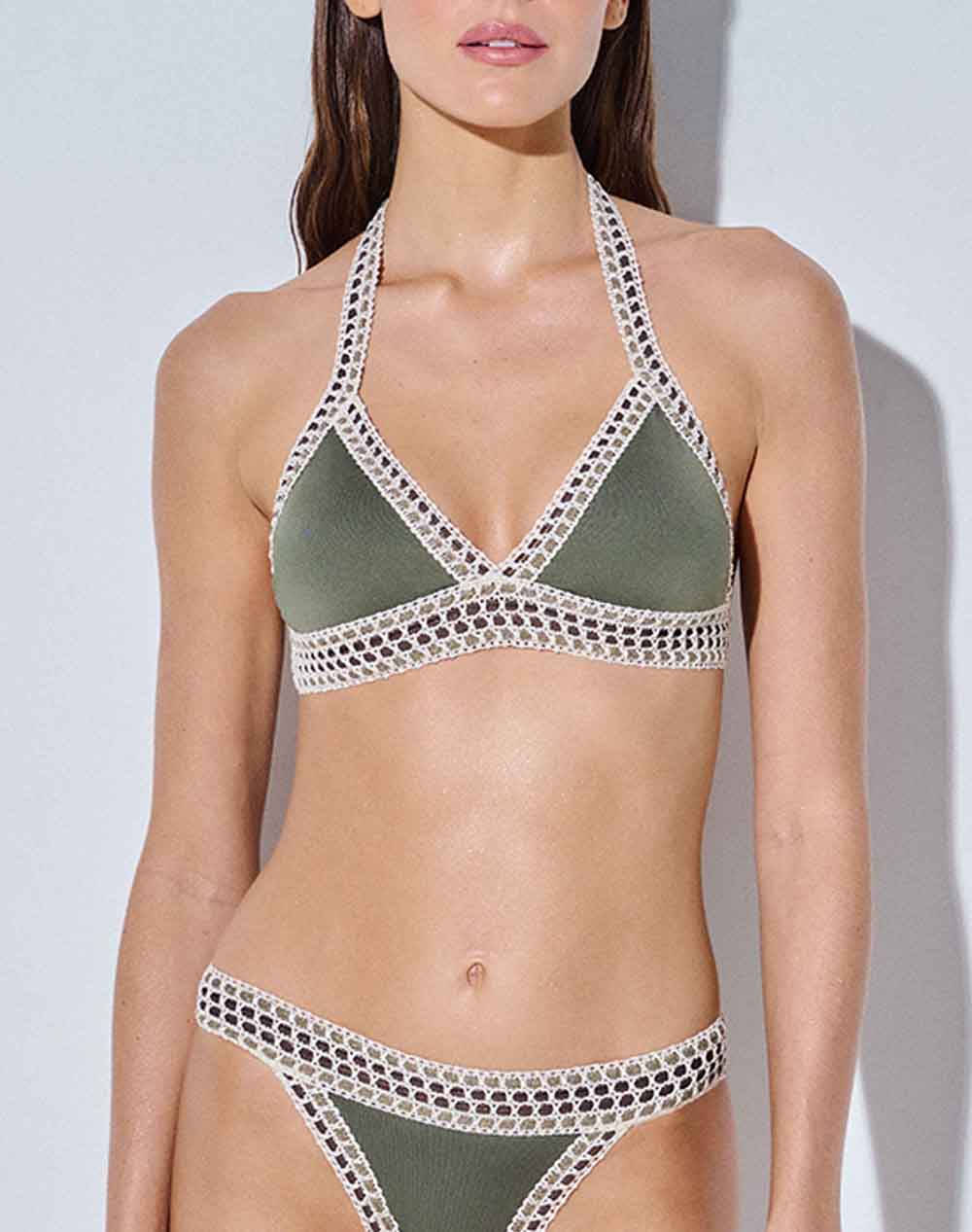 Lida Triangle Women Clothes Swimwear Bikini Top Olive Elastic,Synthetic 9 2590 Olive Female Bikini Top