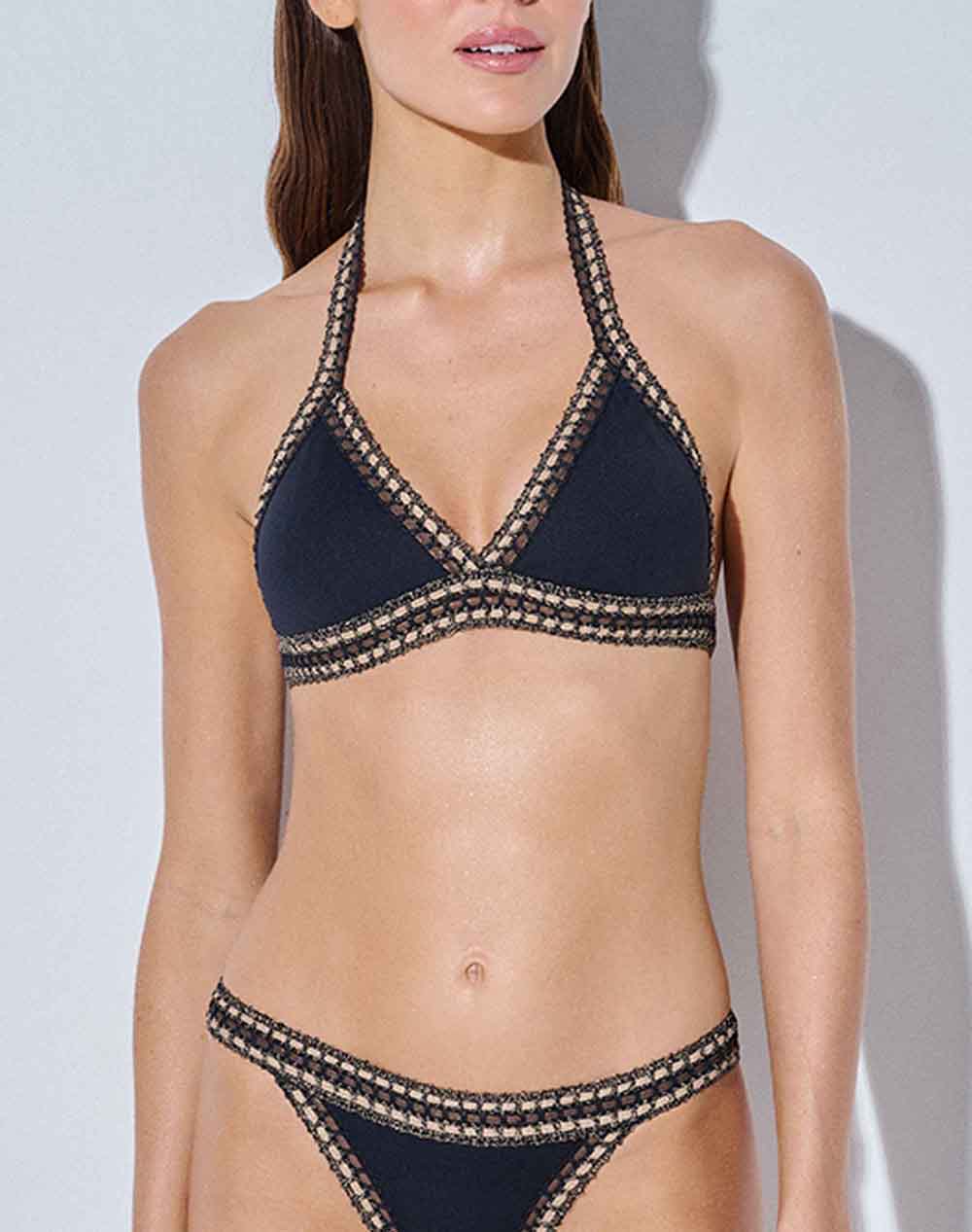 Lida Triangle Women Clothes Swimwear Bikini Top Black Elastic,Synthetic 9 2607 Black Female Bikini Top Black
