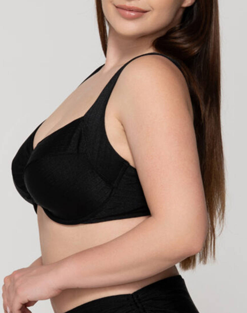 Luna Gold Unpadded Big Size Balconette Full Cup Women Clothes Swimwear Bikini Top Black Elastic,Synthetic 94654 2 Female Bikini Top Black