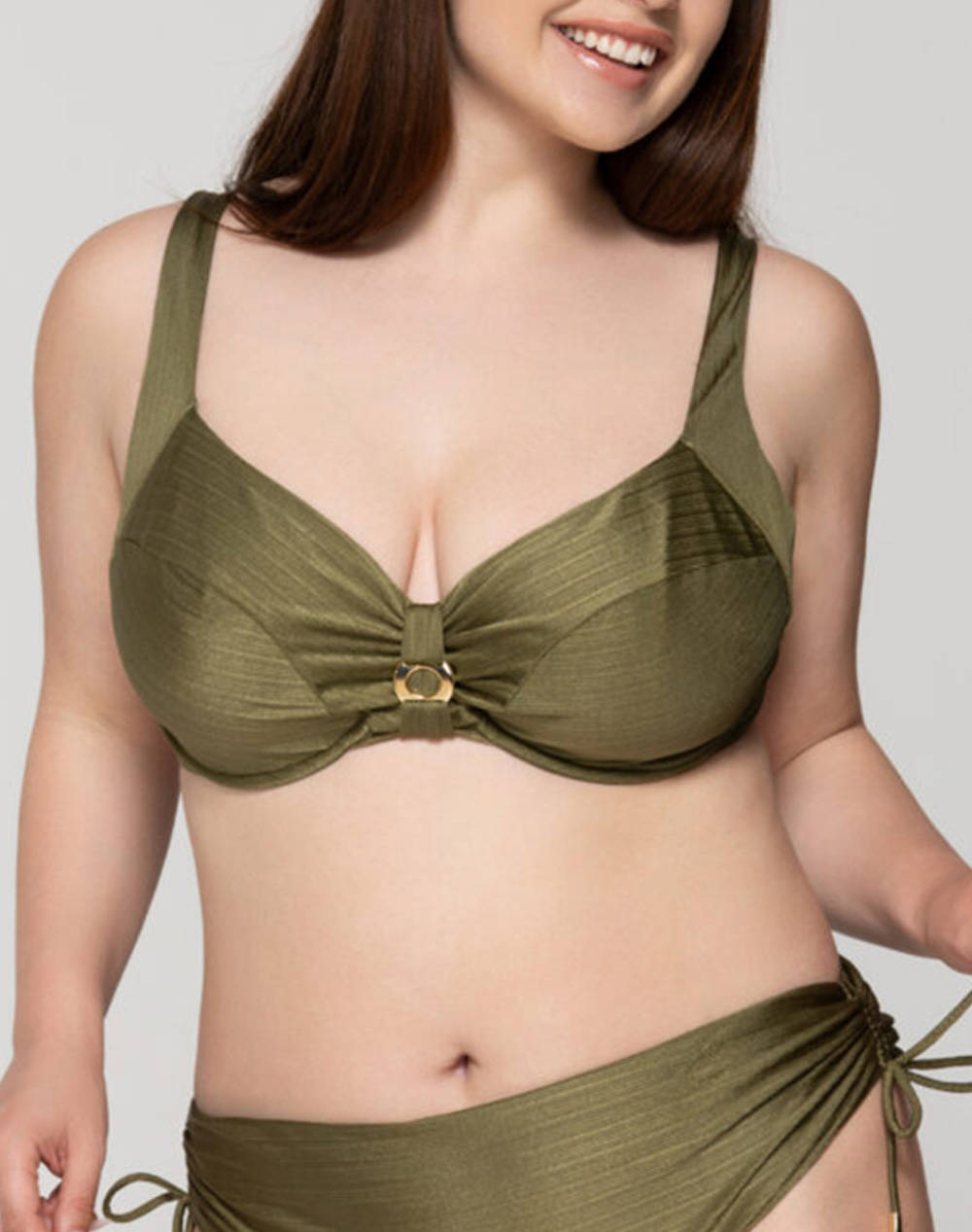 Luna Gold Unpadded Big Size Balconette Full Cup Women Clothes Swimwear Bikini Top Olive Elastic,Synthetic 94654 3 Female Bikini Top