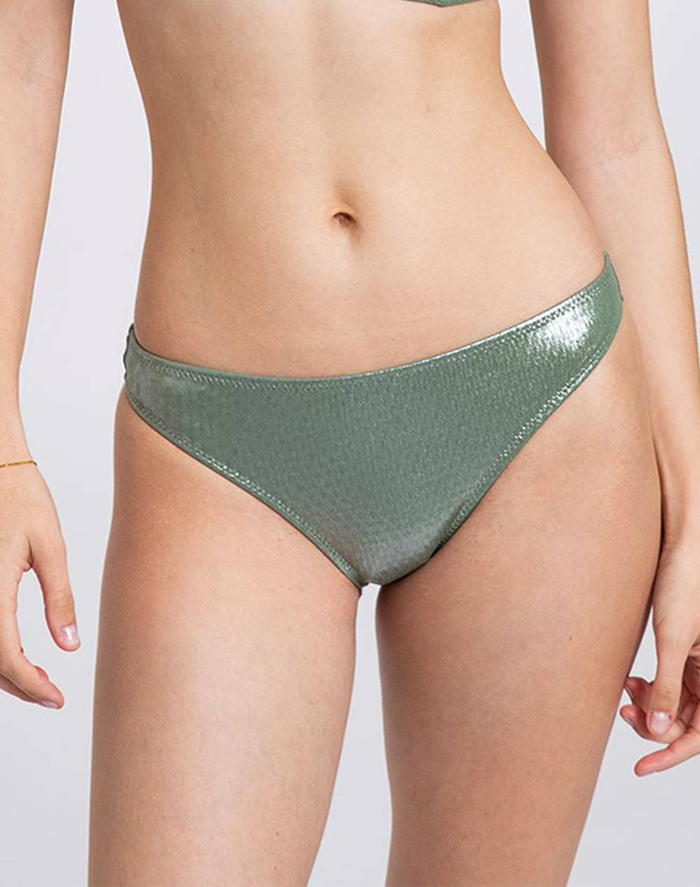 Pretty Me Zenovia High Leg Brief Women Clothes Swimwear Bikini Bottom Green Elastic,Synthetic Pms2552B Green Sage Stardust Female Bikini Bottom Green