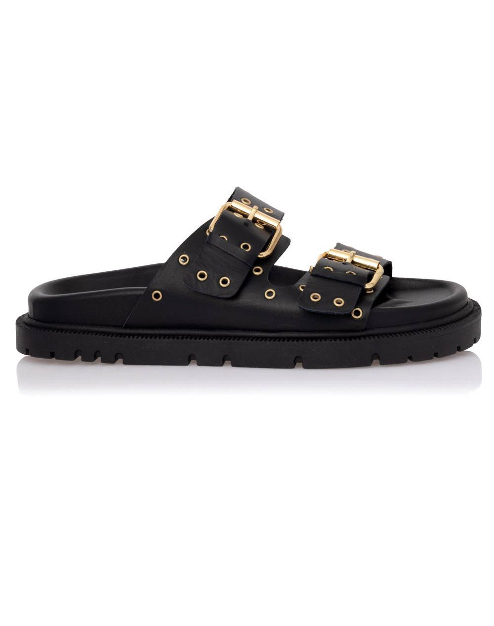 Sante Des.25 130 D2D Flat Leather Studs Women Footwear Sandals Black Leather,Suede 25 130 01 Female Sandals Black