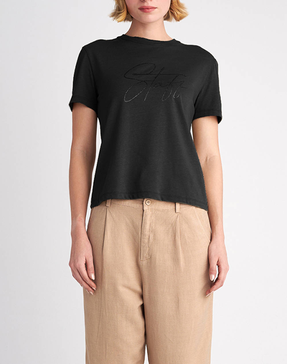 Staff Nadin Short Sleeve T Shirt Women Clothes Tops T Shirts Black Cotton,Synthetic 63 004.053 Ν0090 Female T-Shirts Black