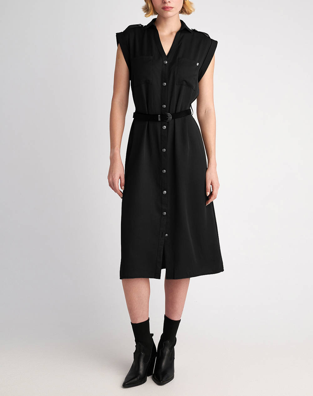 Staff Pansy Midi Dress Women Clothes Dresses Black Synthetic 67 013.053 Ν0090 Female Dresses Black