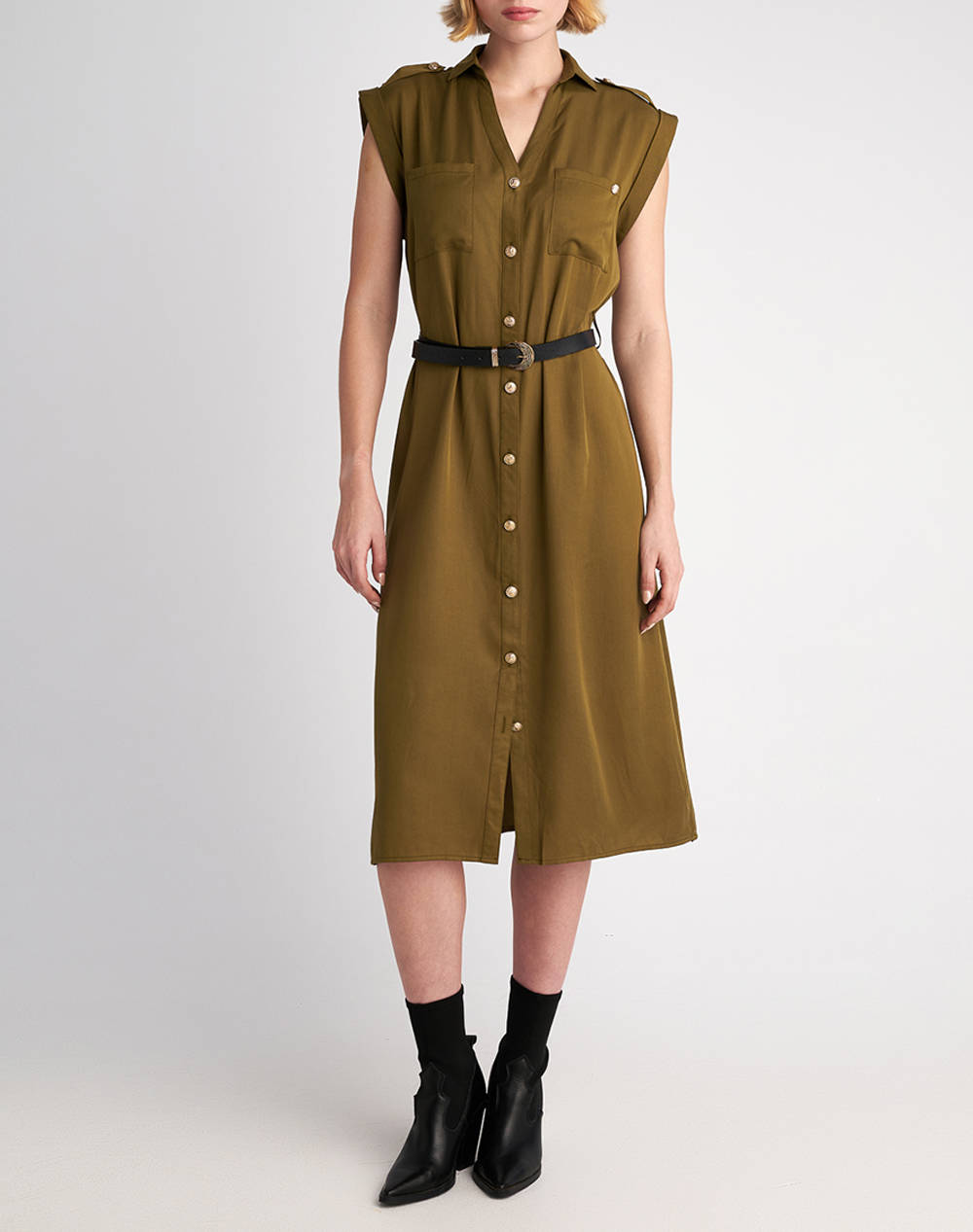 Staff Pansy Midi Dress Women Clothes Dresses Khaki Synthetic 67 013.053 Ν0093 Female Dresses Khaki
