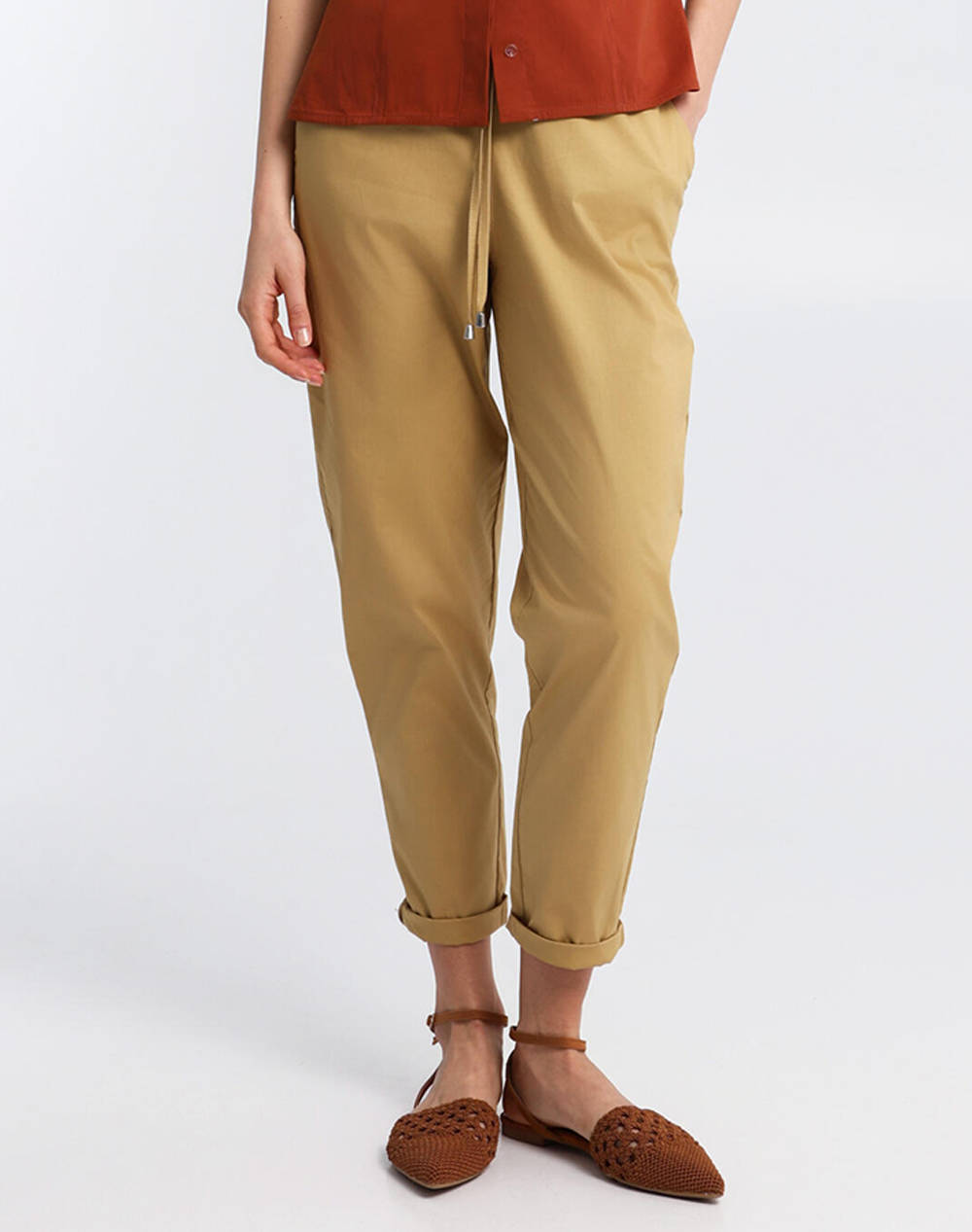 Bill Cost Pants Women Clothes Trousers Fabric Trousers Biege Cotton,Elastic 10 180300 0 Μπεζ Female Fabric Trousers Biege