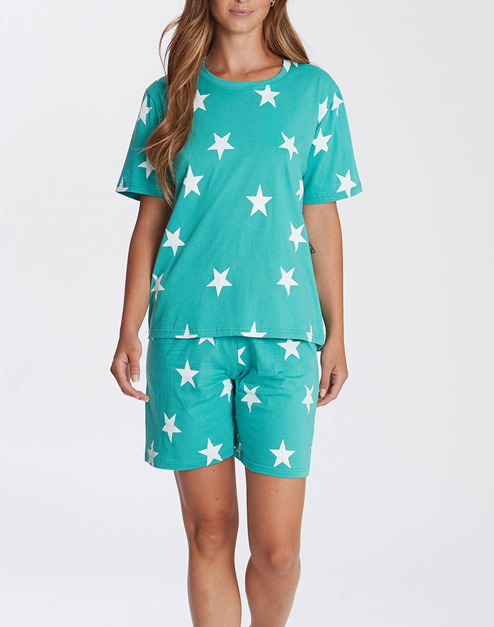 Cottonmania Lv242 Love Paj.Wom. Ss Comfort Stars Green Women Homewear Pyjamas Green Cotton,Fabric Lv242 1000 Female Pyjamas Green