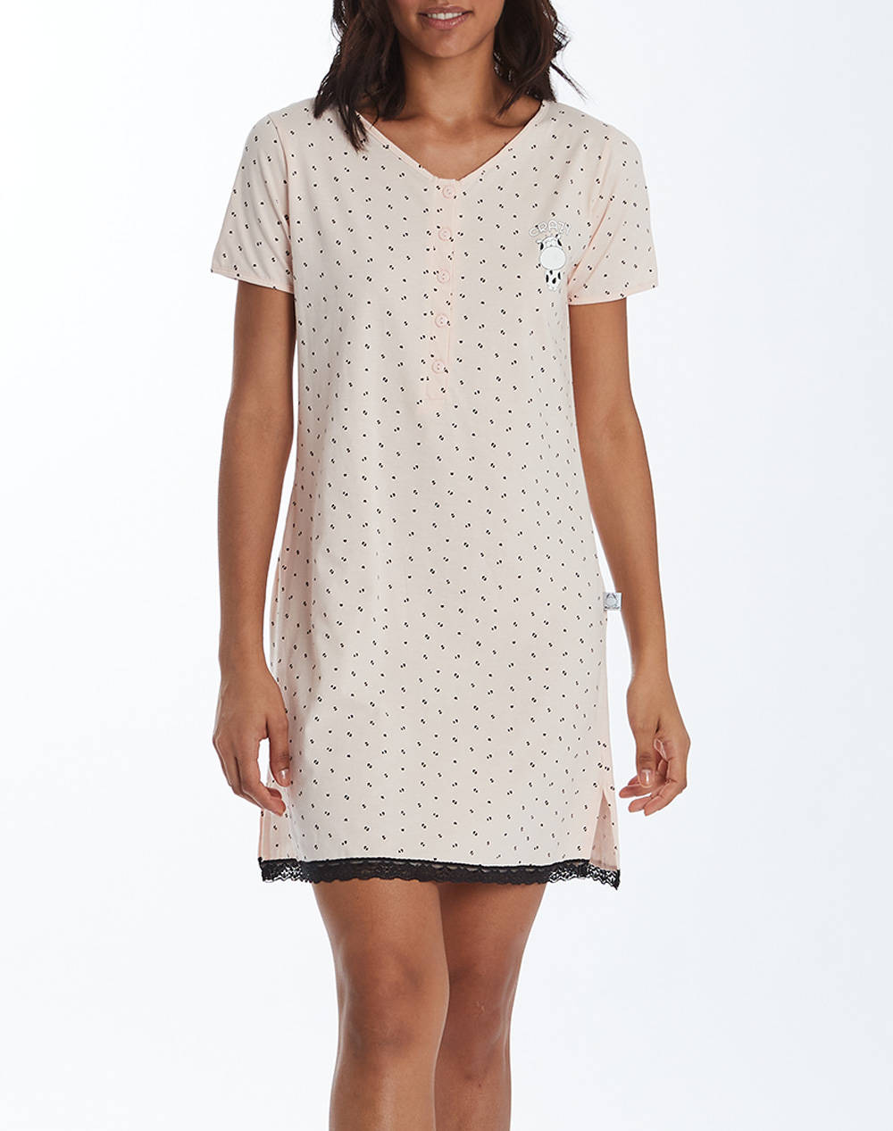 Cottonmania 15927 Crazy Farm Nightdr. Women''S Ss Plack. Macula Women Homewear Nightdresses Offwhite Cotton,Fabric 15927Cf 2909 Female Nightdresses