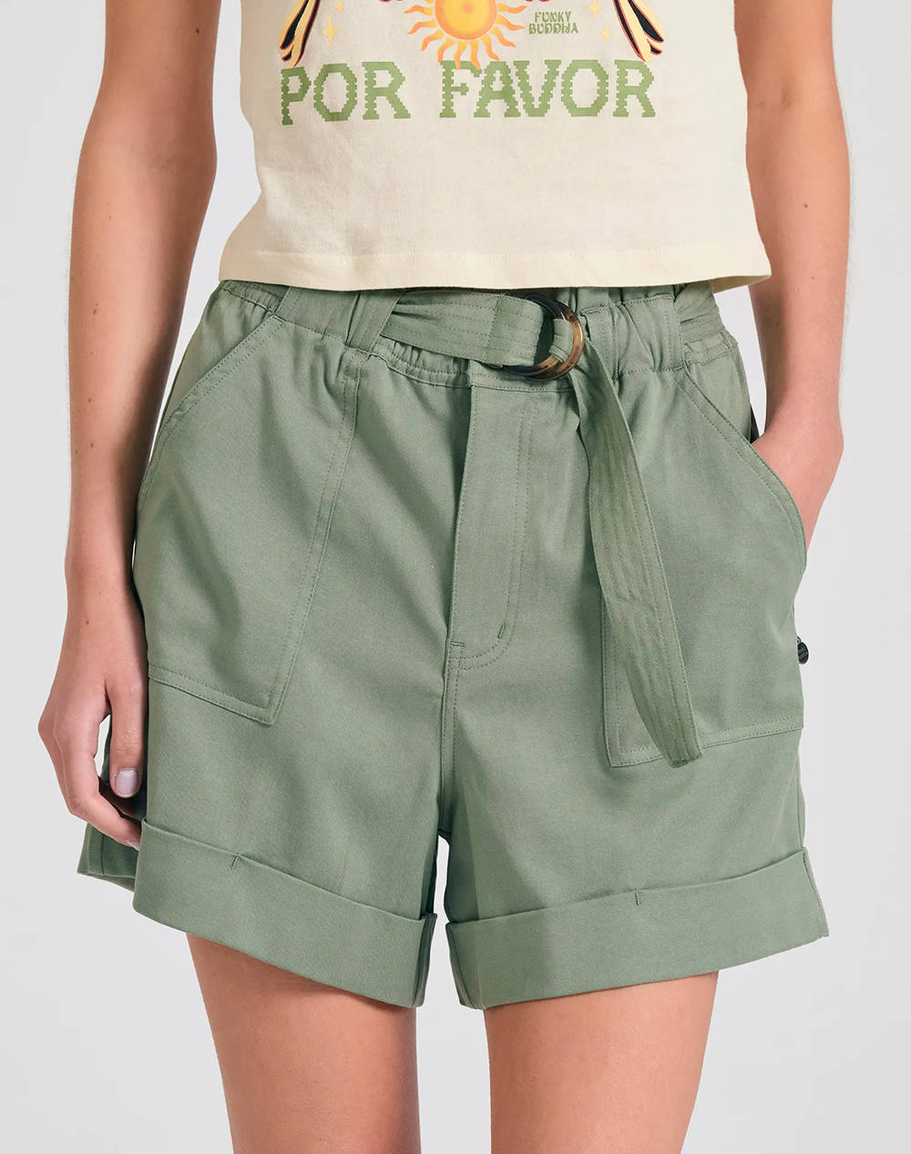 Funky Buddha Women''S Shorts Women Clothes Shorts/Bermudas Shorts Mintgreen Cotton,Elastic,Synthetic Fbl011 107 03 Hunter Green Female Shorts Green