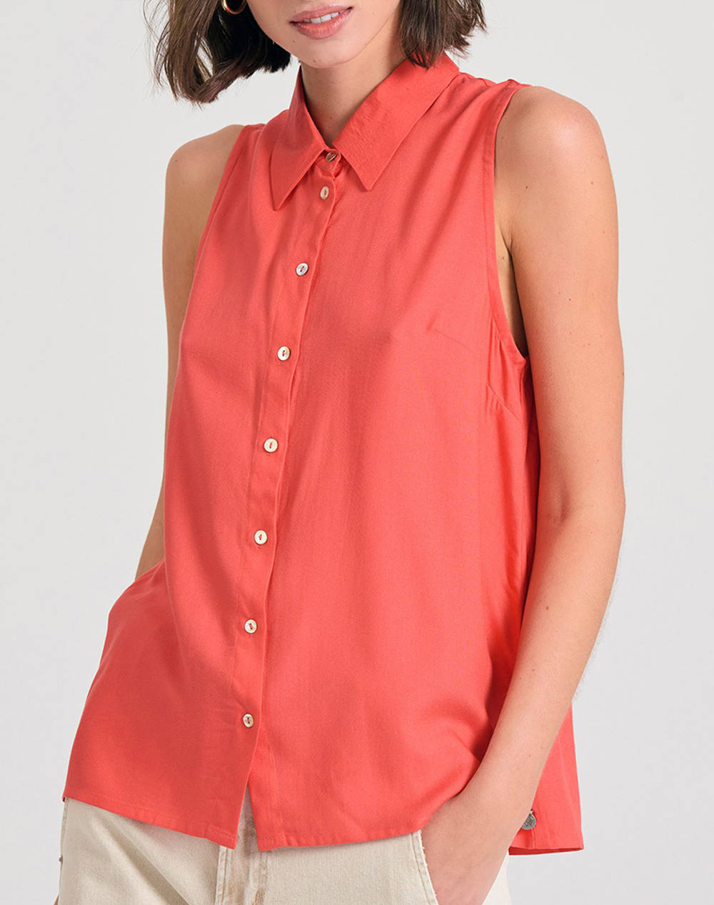 Funky Buddha Women''S Casual Shirt Women Clothes Shirts Coral Viscose Fbl011 101 05 Sunset Coral Female Shirts