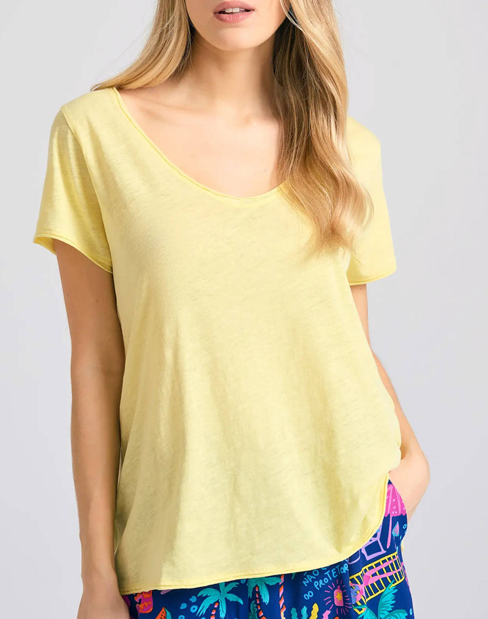 Funky Buddha Women''S Basic Short Sleeve Blouse Women Clothes Tops T Shirts Yellow Cotton Fbl011 100 04 Lemon Drop Female T-Shirts