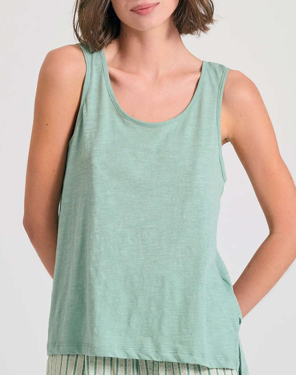 Funky Buddha Women''S Basic Sleeveless Blouse Women Clothes Tops Tops/Bodies Mintgreen Cotton Fbl011 105 04 Sage Green Female Tops/Bodies Green