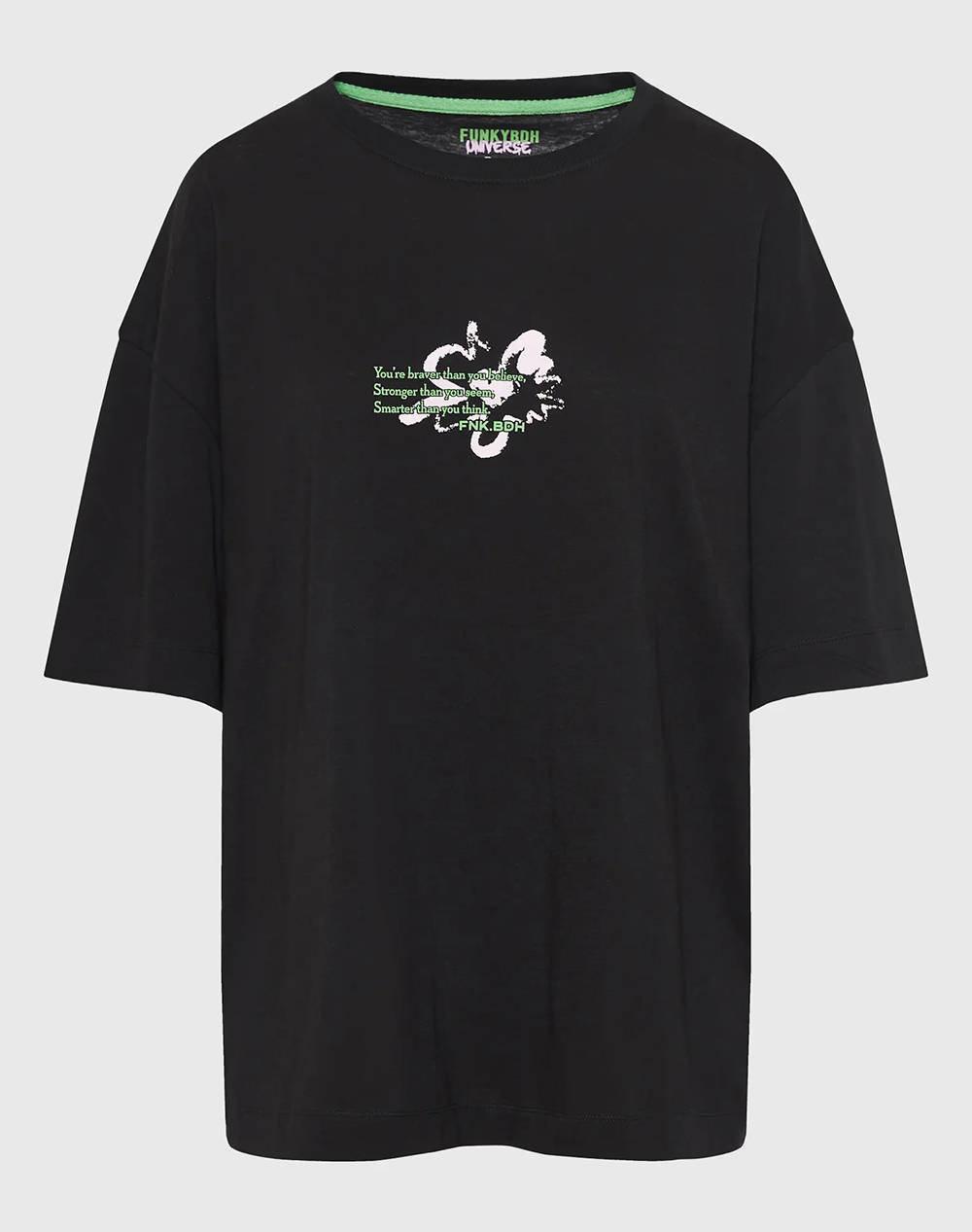 Funky Buddha Women''S Short Sleeve T Shirt With Print Women Clothes Tops T Shirts Black Cotton Fbl011 135 04 Black Female T-Shirts Black