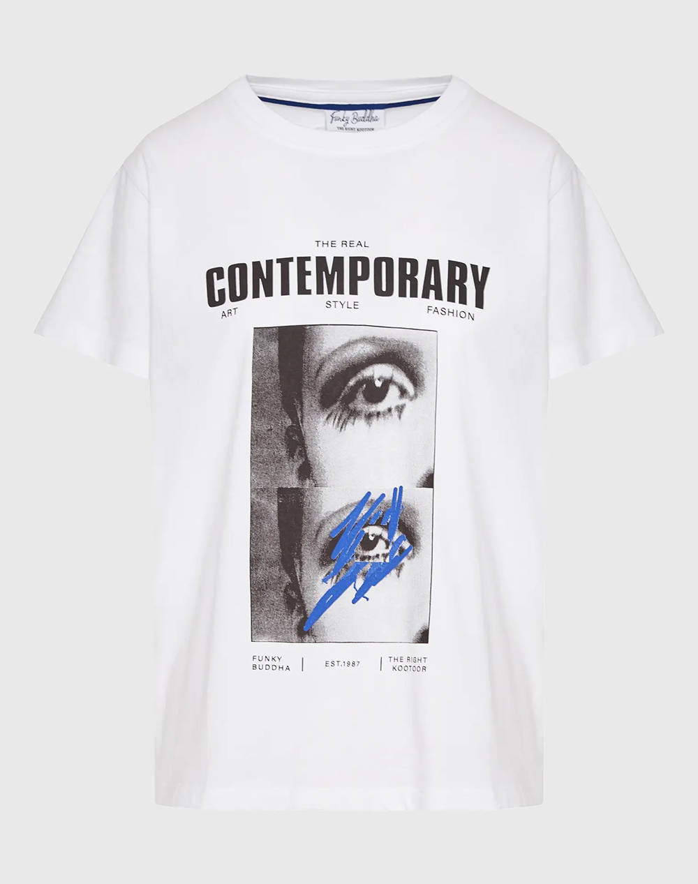 Funky Buddha Women''S Short Sleeve T Shirt With Print Women Clothes Tops T Shirts White Cotton Fbl011 130 04 White Female T-Shirts